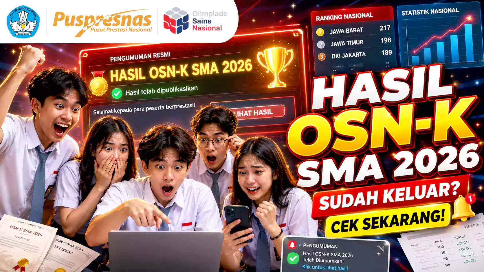 Link Resmi Pengumuman OSN-K SMA 2026: Cek Hasil Tingkat Kabupaten 3 Juli di Portal Puspresnas