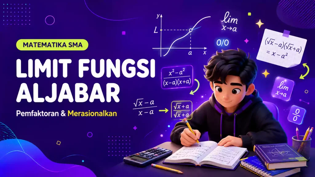Ilustrasi limit fungsi aljabar dengan pemfaktoran dan merasionalkan bentuk akar