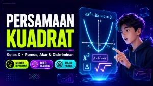 Materi persamaan kuadrat kelas X meliputi faktorisasi, rumus abc, diskriminan, hubungan akar, dan contoh soal