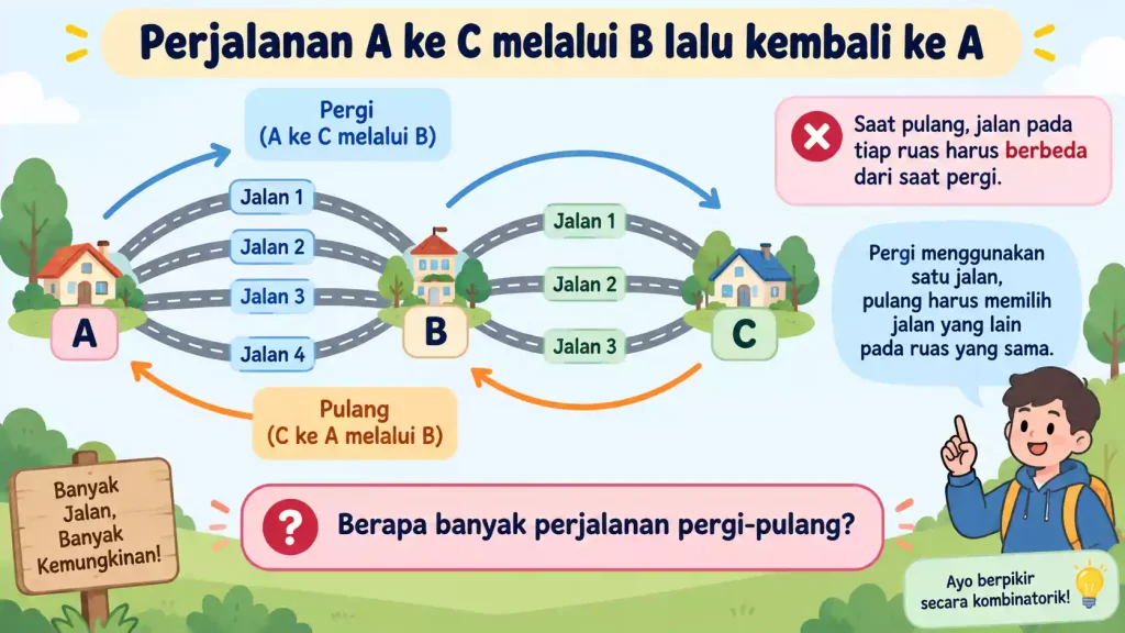 Perjalanan A ke C melalui B dan kembali ke A