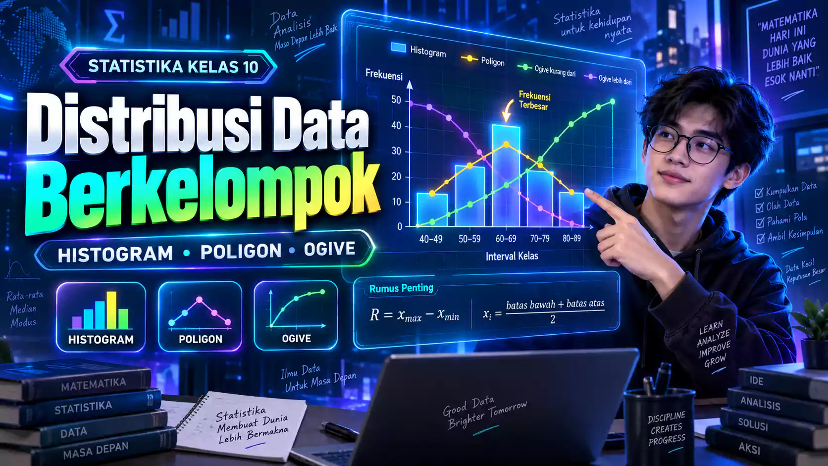 Distribusi Data Berkelompok Kelas 10: Histogram, Poligon, Ogive dan 25 Soal